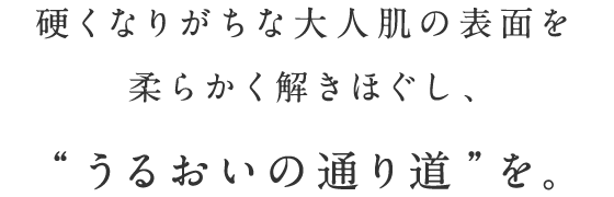 硬くなりがちな大人肌の表面を柔らかく解きほぐし、“うるおいの通り道”を。