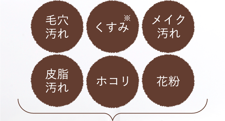 毛穴汚れ、くすみ、メイク汚れ、皮脂汚れ、ホコリ、花粉