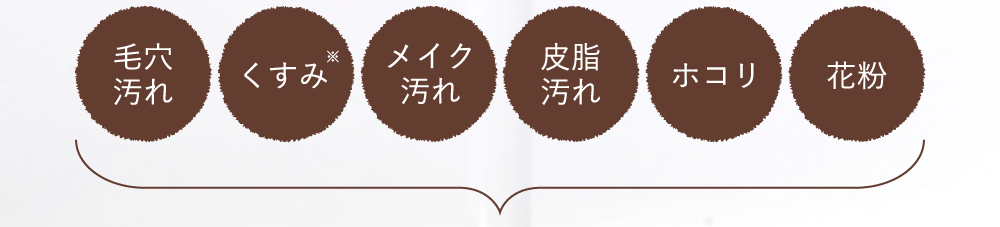 毛穴汚れ、くすみ、メイク汚れ、皮脂汚れ、ホコリ、花粉
